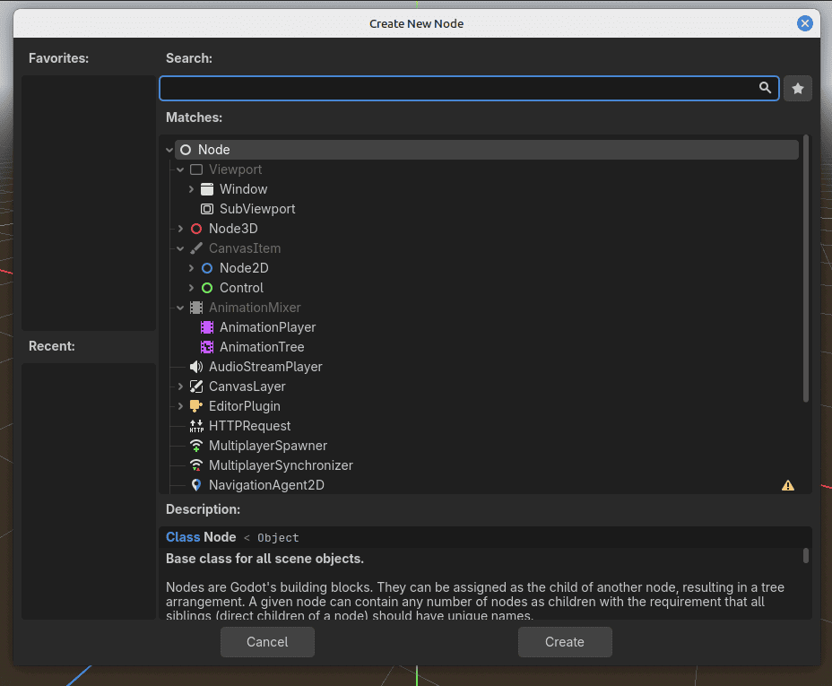 Create New Node: la ventana para elegir el primer nodo.
