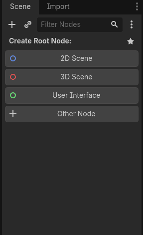 Create Root Node: botones rápidos para crear el nodo raíz.